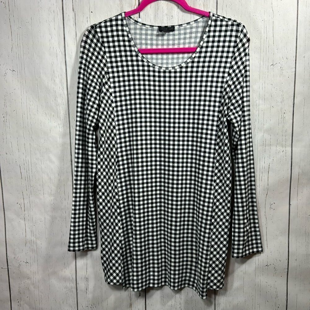 J.Jill Wearever Collection Black White Gingham Tunic Top Minimalist Cottagecore